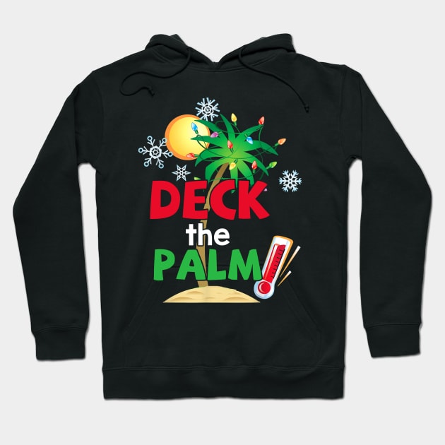 Deck the Palms Christmas in July Summer Beach Vacation Xmas Hoodie by Durhamw Mcraibx